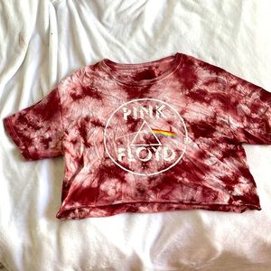 Red Tye Dye Pink Floyd Cropped T Shirt